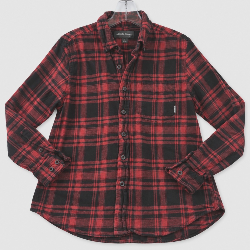 Eddie Bauer Flannel Shirt Mens Medium Red Black Plaid 90 Revival Grunge Gorpcore